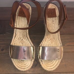 Tory Burch Silver/Royal Bima Metallic Espadrilles Wedges